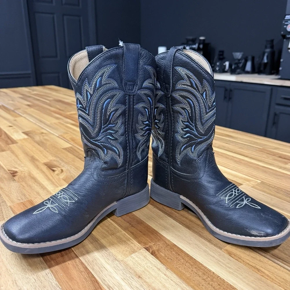 Cowboy Legend Kids Size 2 Black Western Cowboy Boots Square Toe 1418-30K-CTR